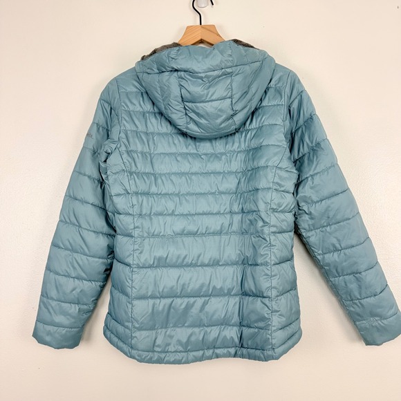 Columbia Omni Heat Puffer Coat Jacket Womens M Hooded Light Blue Full Zip Winter - Picture 8 of 16